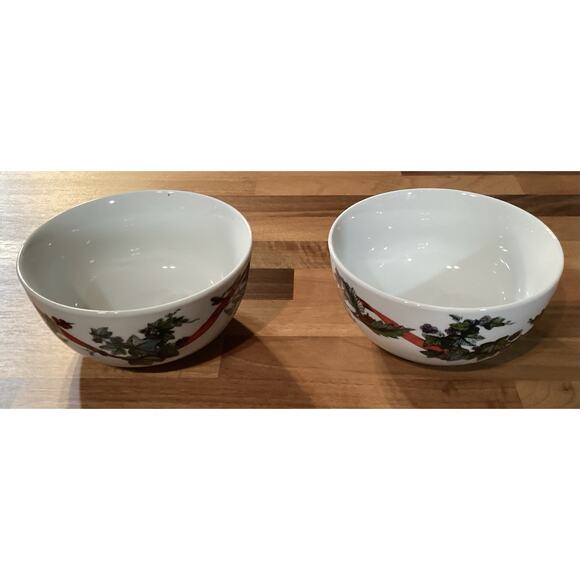 2 Brylane Home Christmas JOLLY TIME Salad Cereal Bowls/2 Salad Plates Ribbon - Picture 7 of 9